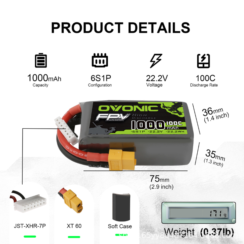 2Pcs OVONIC 1000mAh 100C 22.2V - Drone Battery Li-Ion incelemesi ve fiyatı
