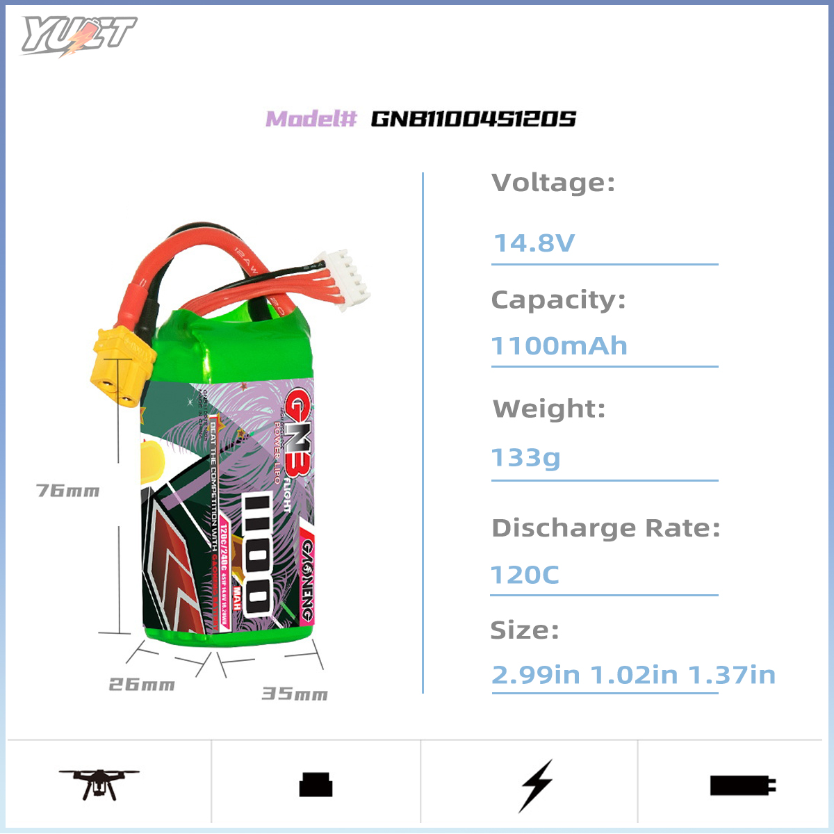 YUCT GNB 6S LiPo Battery 22.2V - Drone Battery 4S incelemesi ve fiyatı